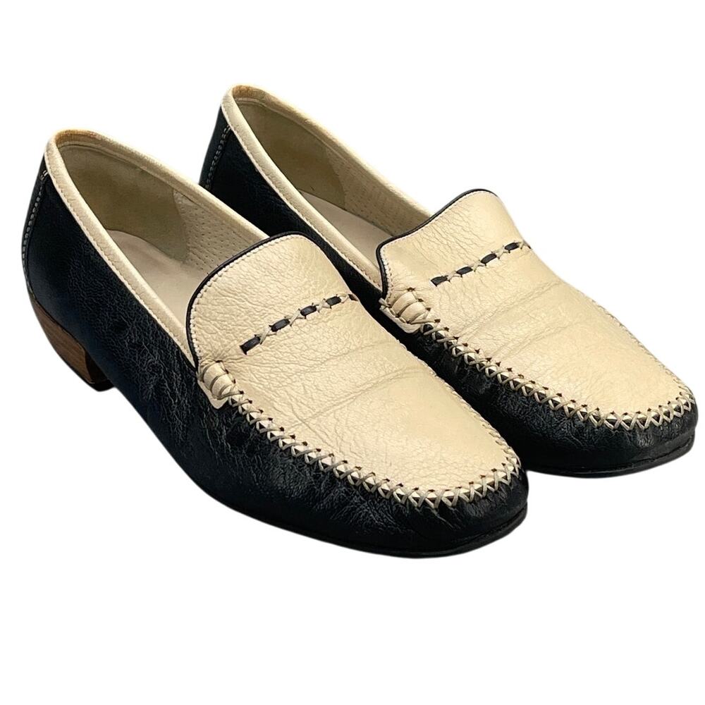 Sioux Black White Leather Slip On Block Heel Casual Trouser Loafer Women 6